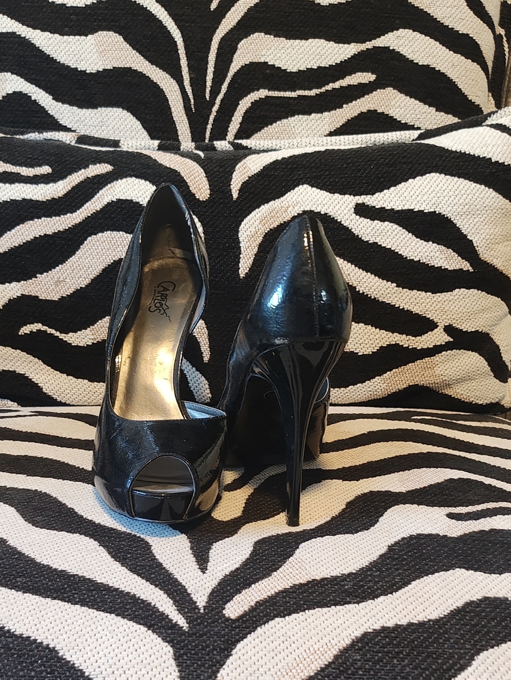 Carlos by Carlos Santana Black Patent Peep-Toe Stiletto Heels